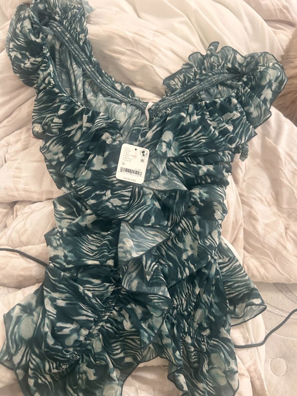 Brand New Free People Blouse-Aqua combo color/print